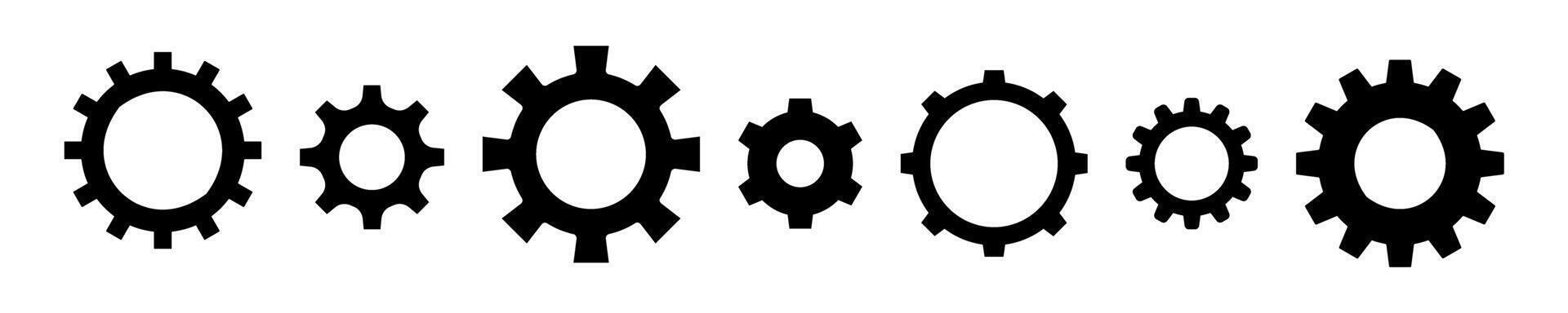 Various sizes of black gear icon vector