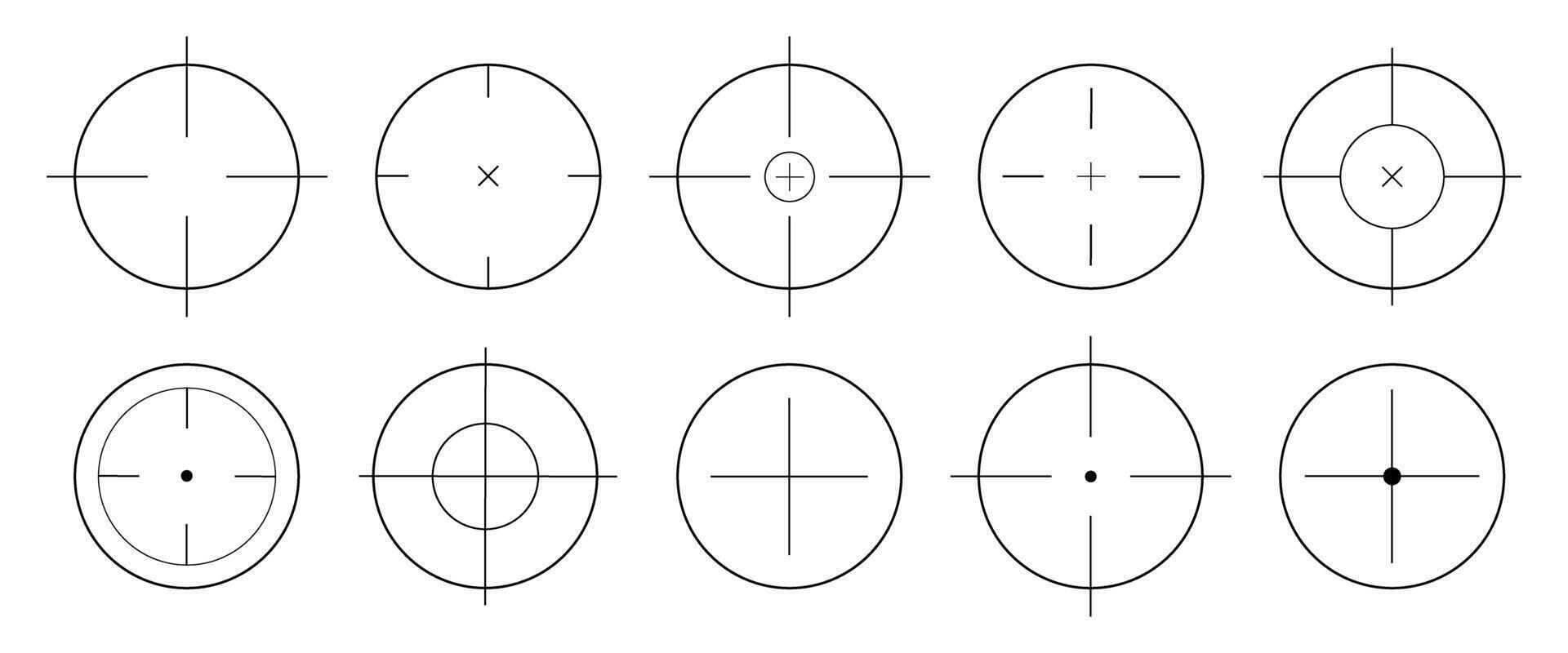 Set of 10 black and white target reticles for precision and accuracy vector