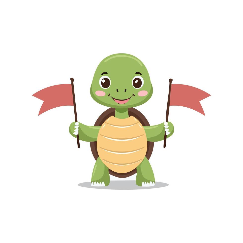 Cute Turtle holding a flag vector
