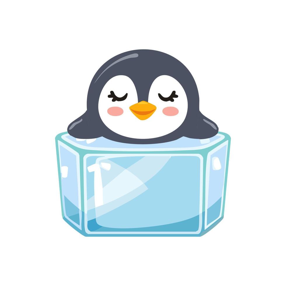 Cute Penguin sleeping on an ice cube vector