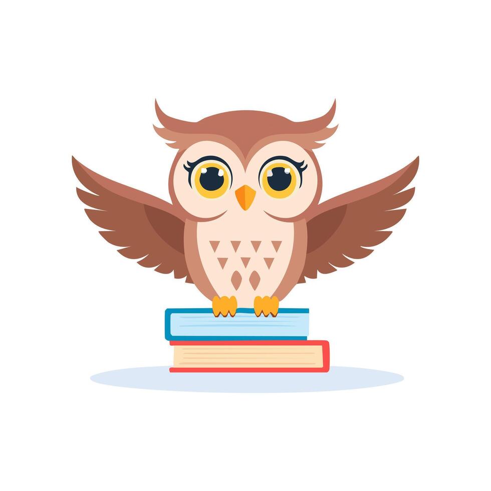 Cute Owl flying with books vector