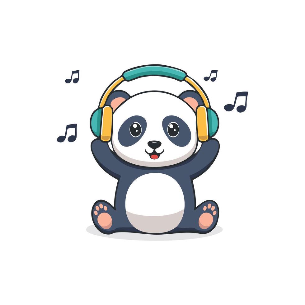 Cute Panda wearing headphones vector