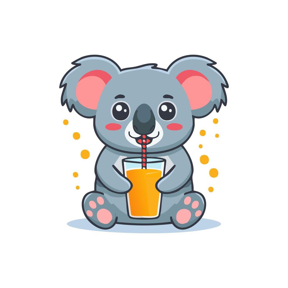 Cute Koala drinking juice flat design vector
