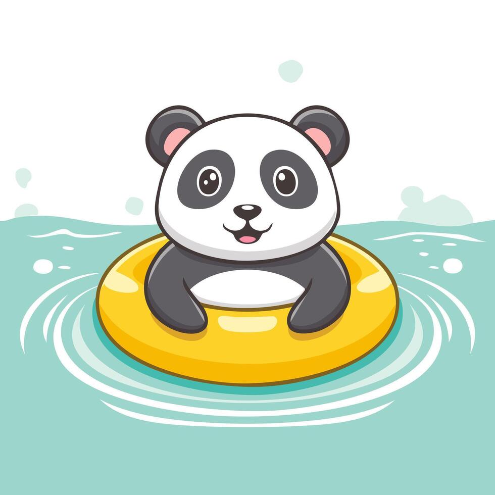 Cute Panda swimming with a duck ring vector