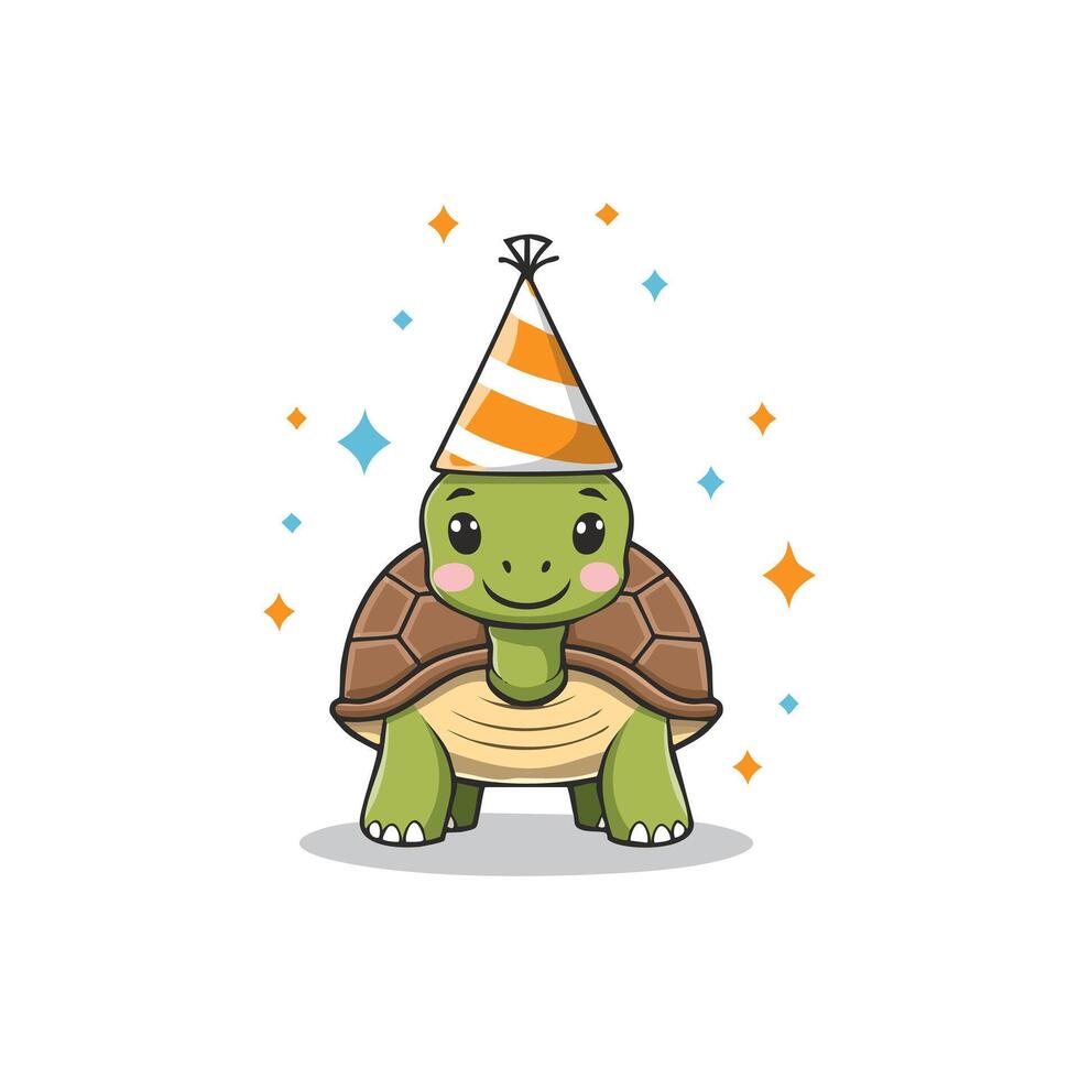Cute Turtle wearing a party hat vector
