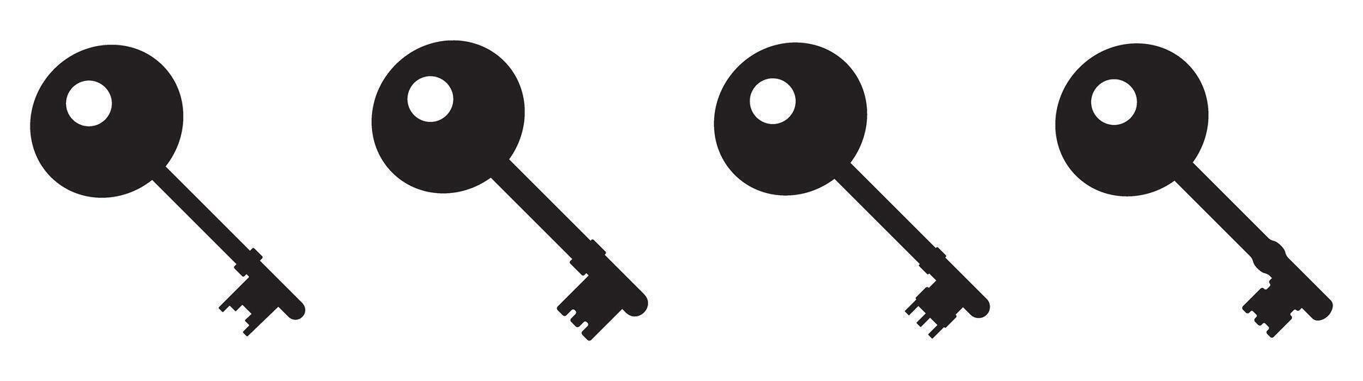 Four black key silhouettes in a row on a white background vector