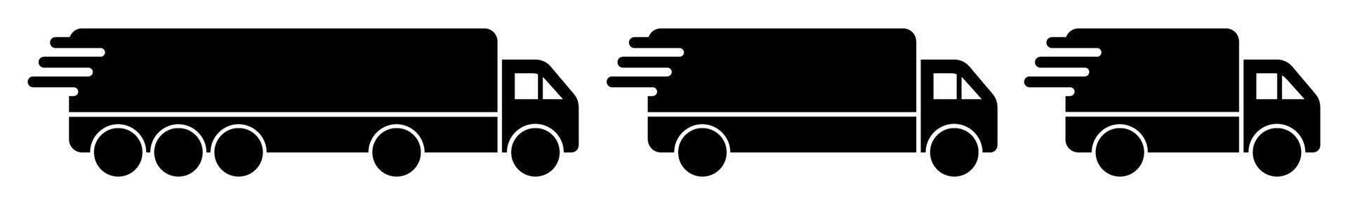 Icon set black trucks with trailers on a white background vector