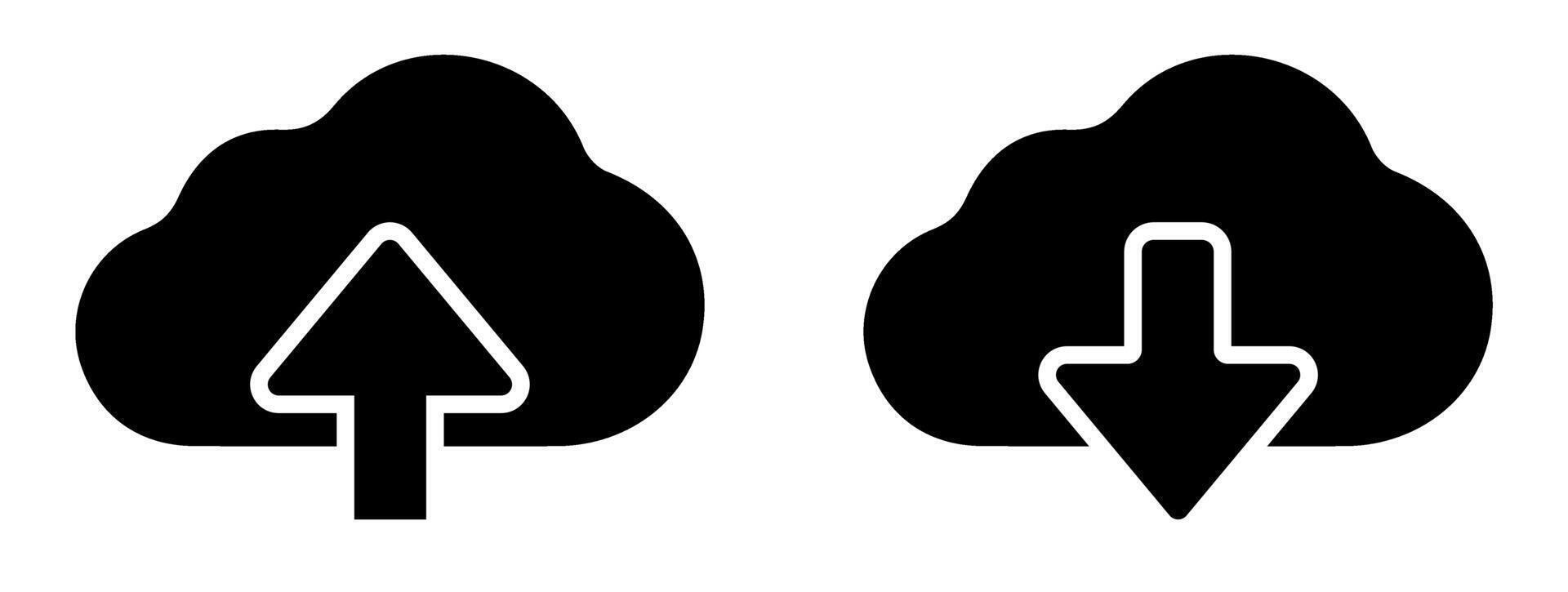 Black cloud upload and download icons vector