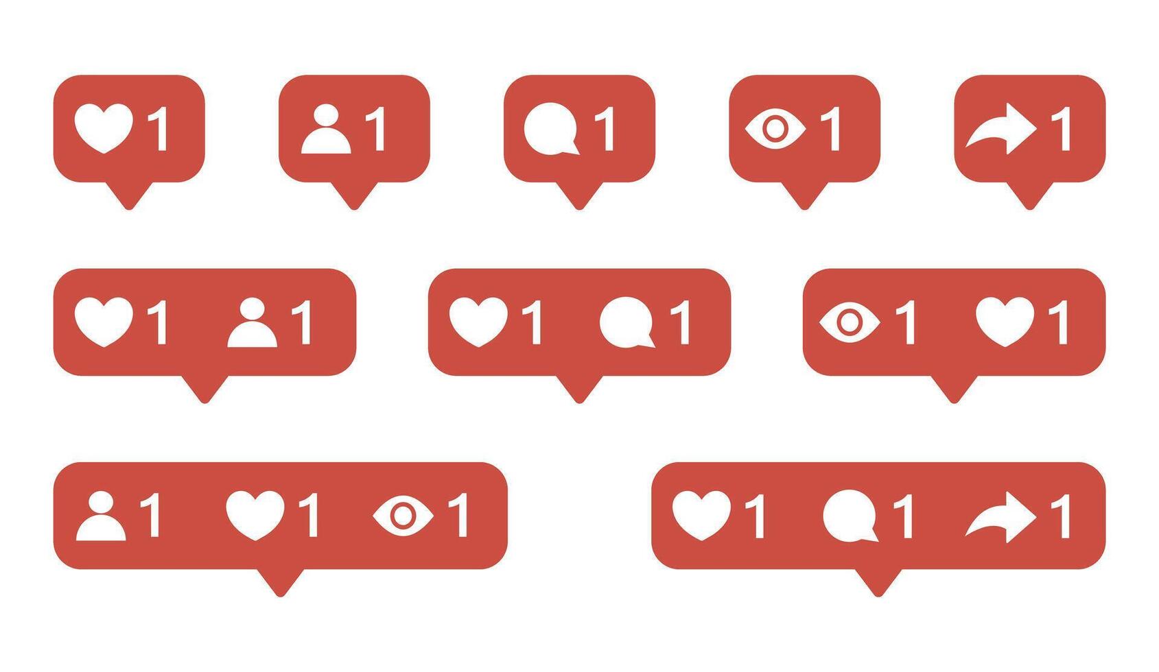 Social media notification icons set, heart, comment, follow, view, share symbols vector