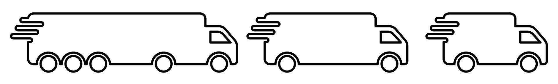 Outline drawing of delivery trucks in a row symbolizing logistics and transportation vector