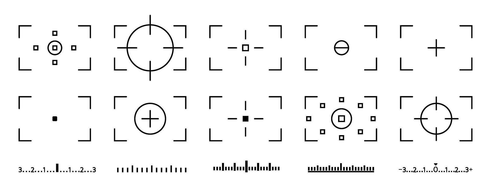 Camera viewfinder elements and focus indicators in various designs vector