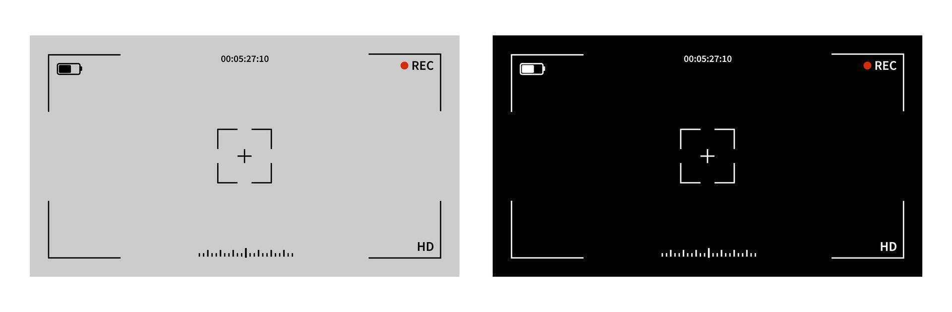 Recording interface with gray and black backgrounds. Camera viewfinder set .Recorder cam display, viewfinder ui for camera. vector