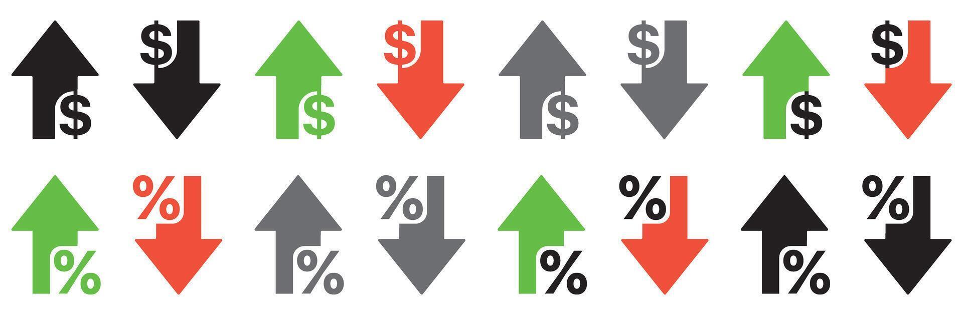 Cost reduction icon price lower arrow. Colorful cost reduction signs. Financial benefit concept. vector