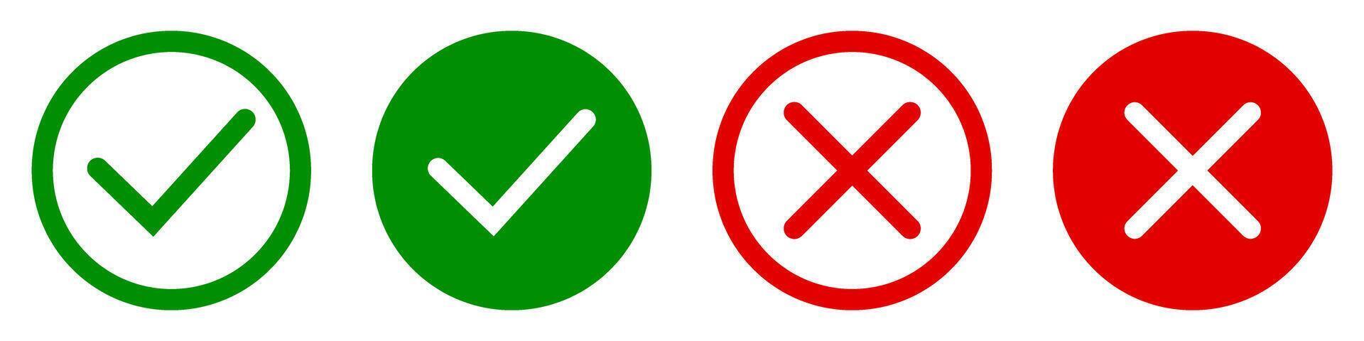 Green and red checkmarks and crosses for correct and incorrect indication vector