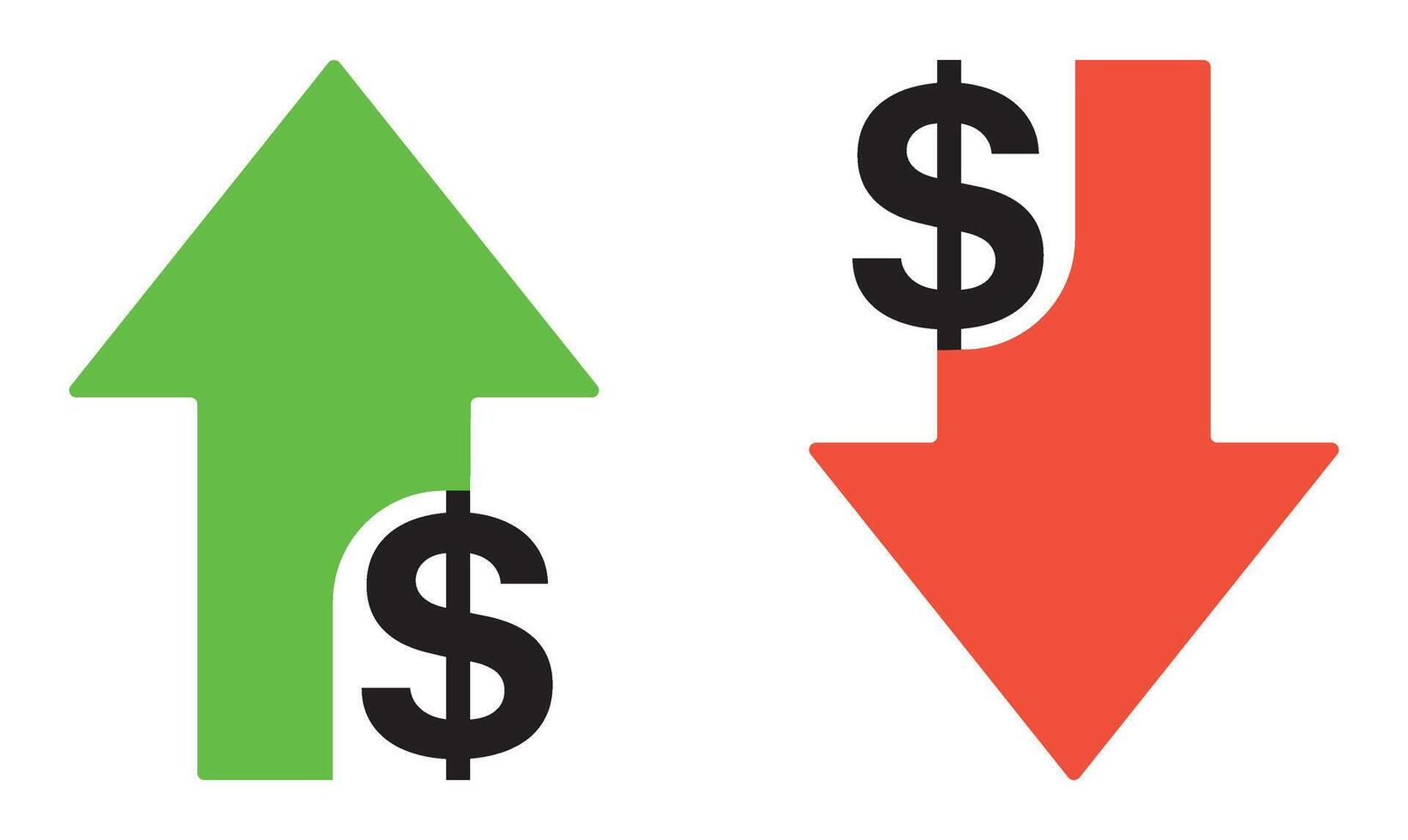 Dollar increase and decrease icon. Cost reduction icon price lower arrow. Financial benefit concept. vector