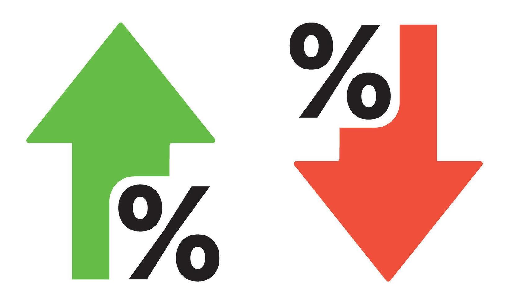 Green arrow percentage up, red arrow percentage down symbols vector