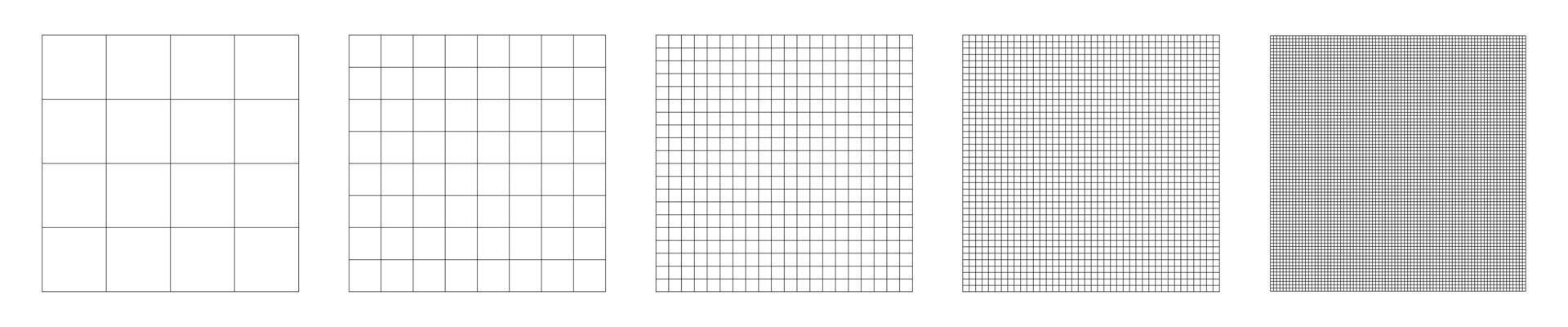 Comparison of grid line densities, sparse to dense pattern progression vector