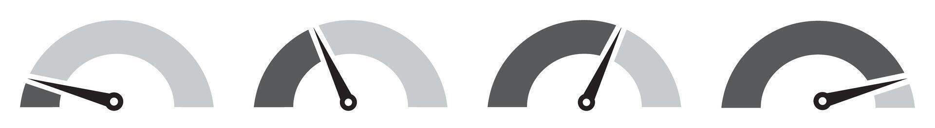 Progress meter icons with varying levels of completion in gray scale vector
