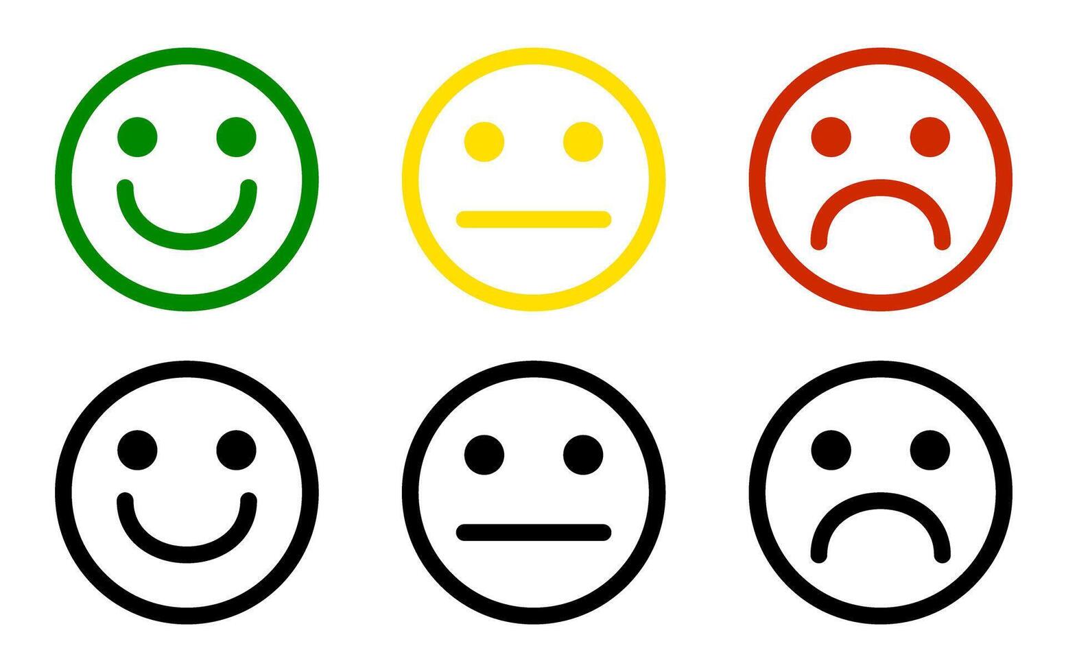 Colorful emoticon set displaying happy, neutral, sad faces in various colors vector