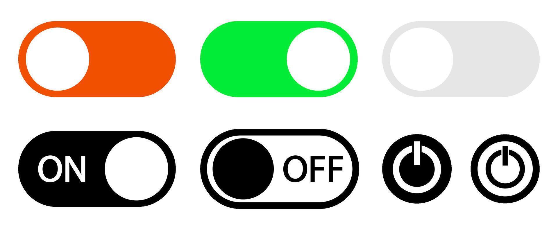 Colorful toggle and power switches, on off button icons set vector