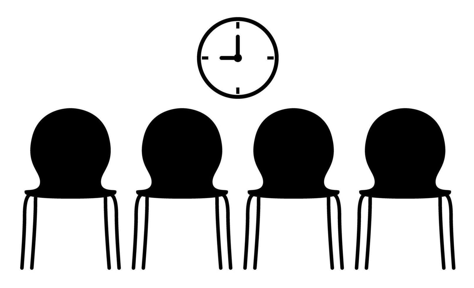 Minimalist black chairs and wall clock design in silhouette style vector