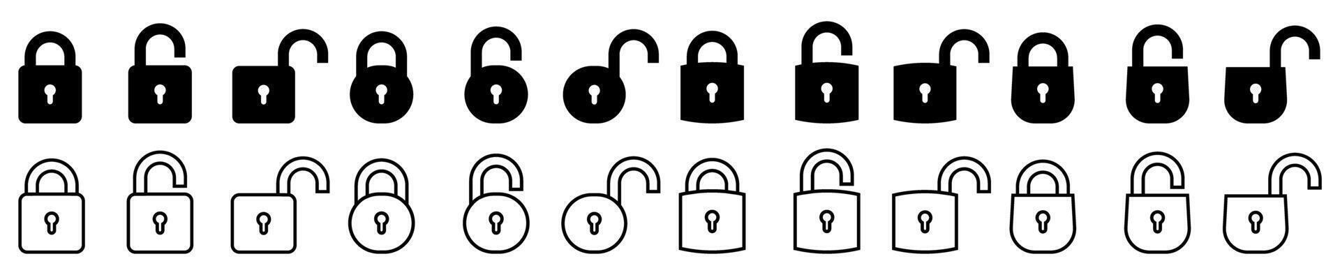 Black and white lock icons pattern, locked and unlocked padlock designs vector