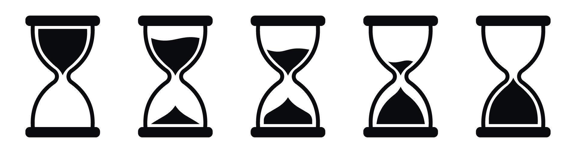 Icon set hourglasses showing different sand levels and time passing vector