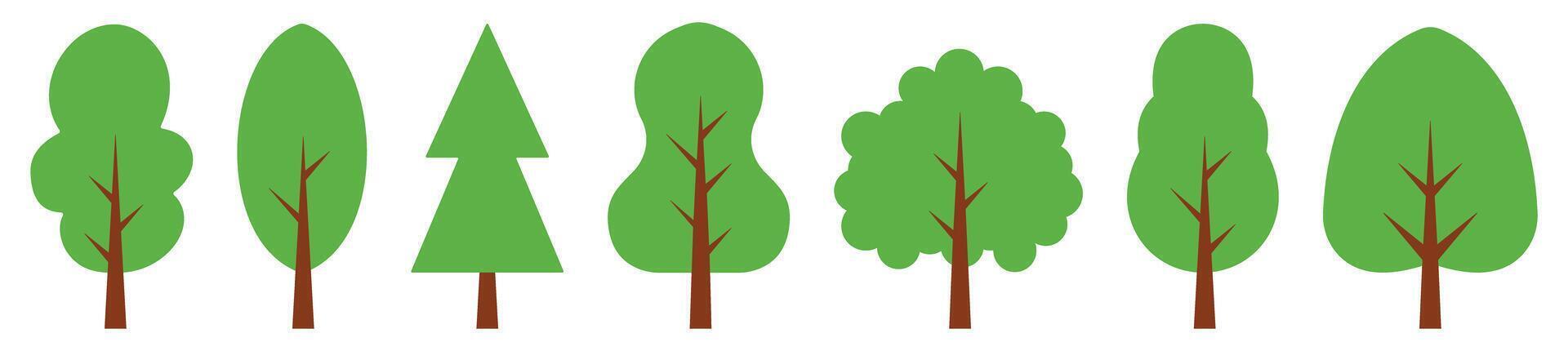 Variety of simplified trees with different shapes and styles vector