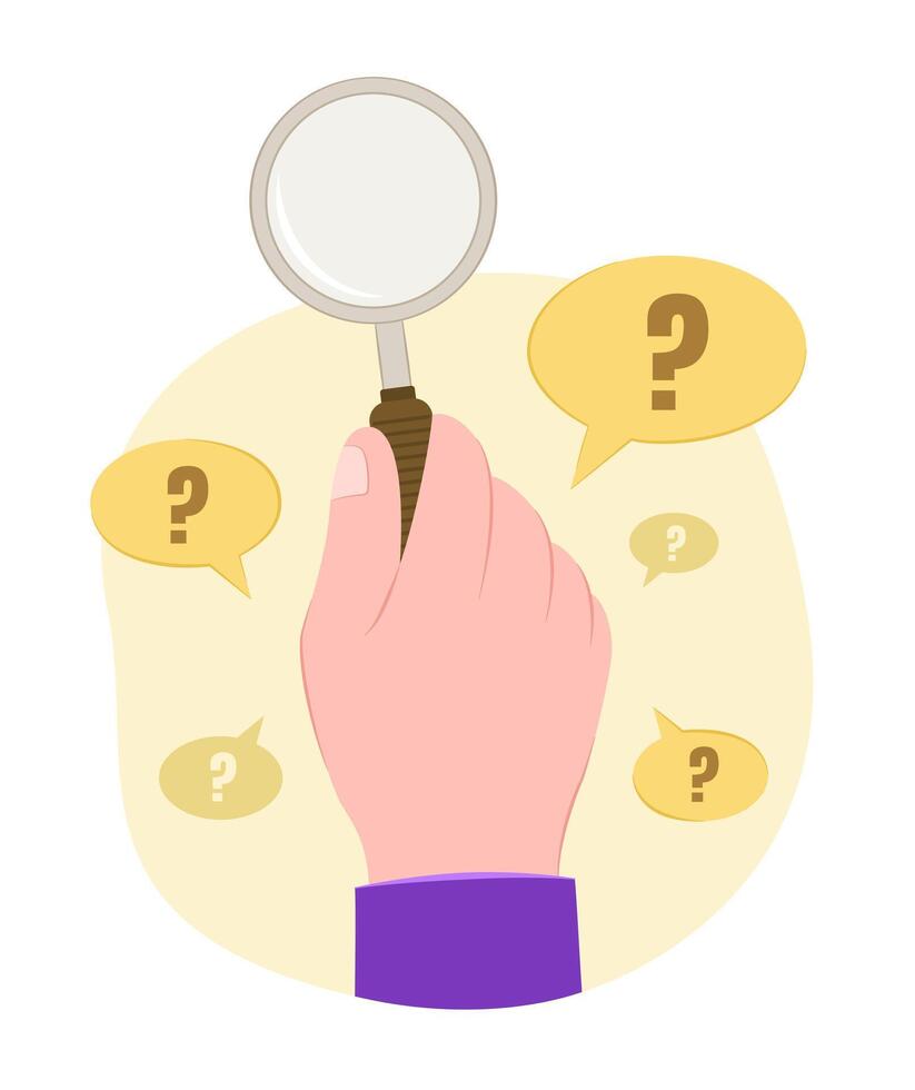 Human Hand Holding a Magnifying Glass for Investigation and Discover Solution Concept Illustration Clip Art vector