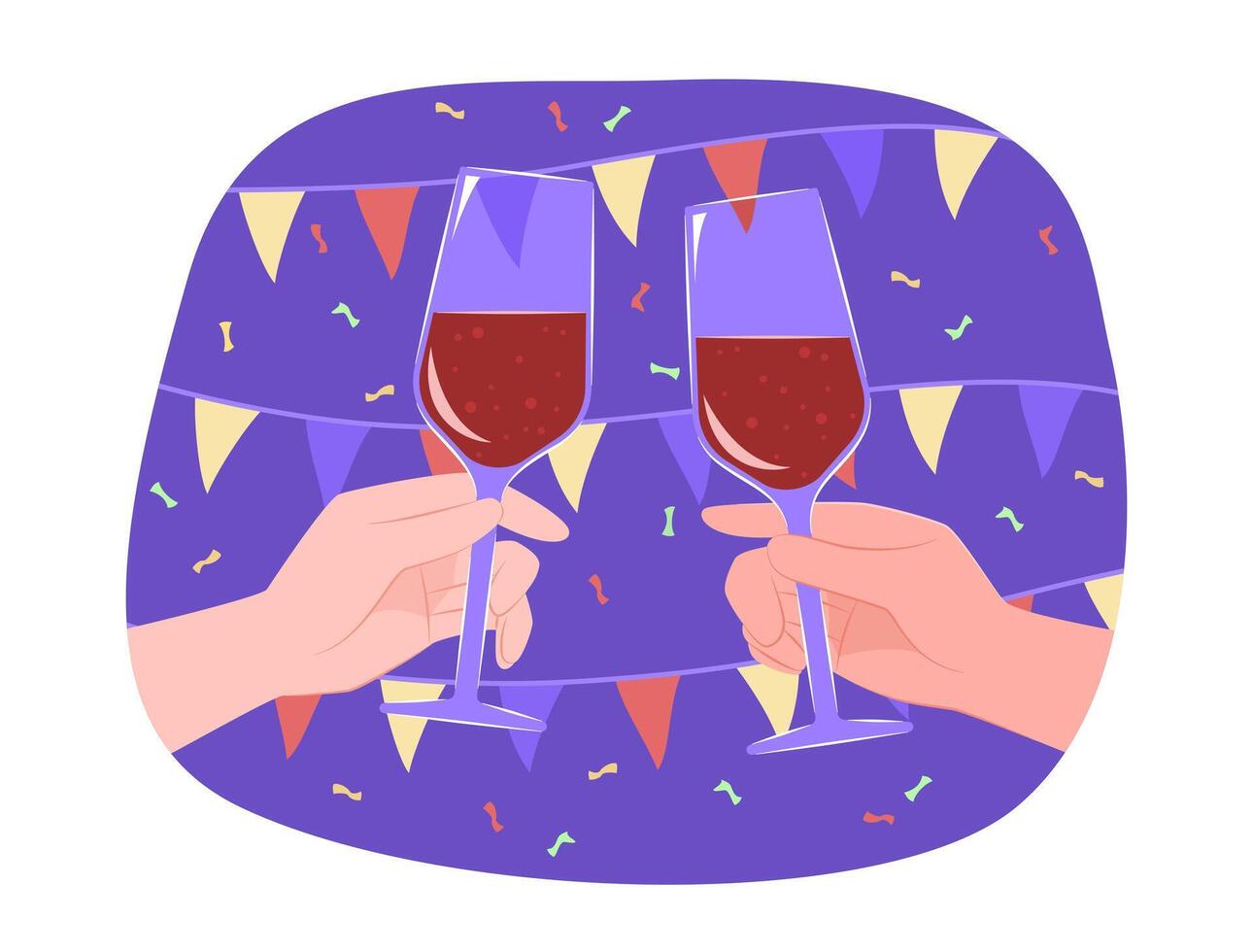 Two Hands Clink Glasses of Red Wine for Celebratory Toast Party Concept Illustration vector