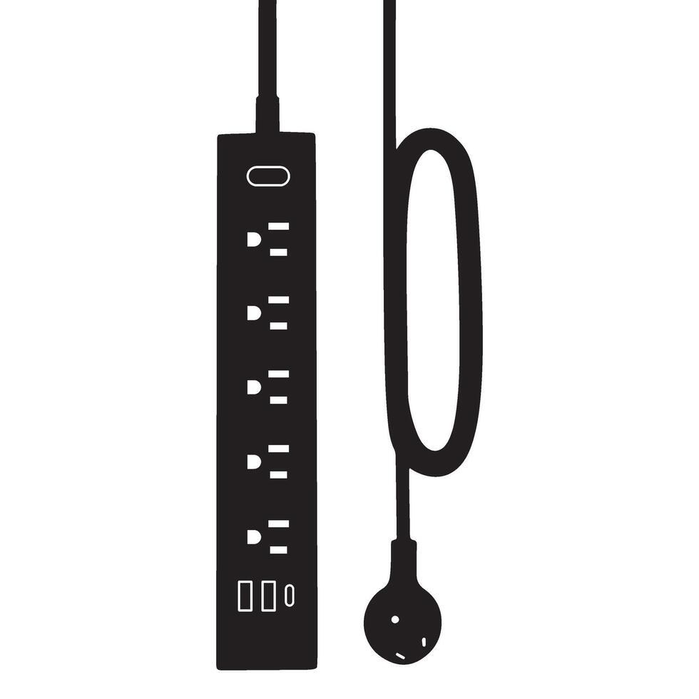 Power Strip Surge Protector with Extension Cord Silhouette Illustration vector