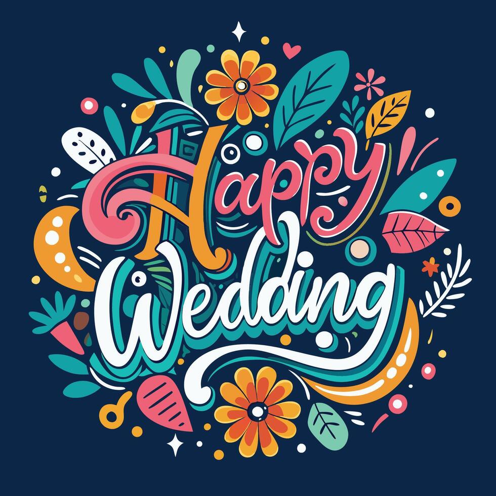 Happy Wedding Floral Greeting vector