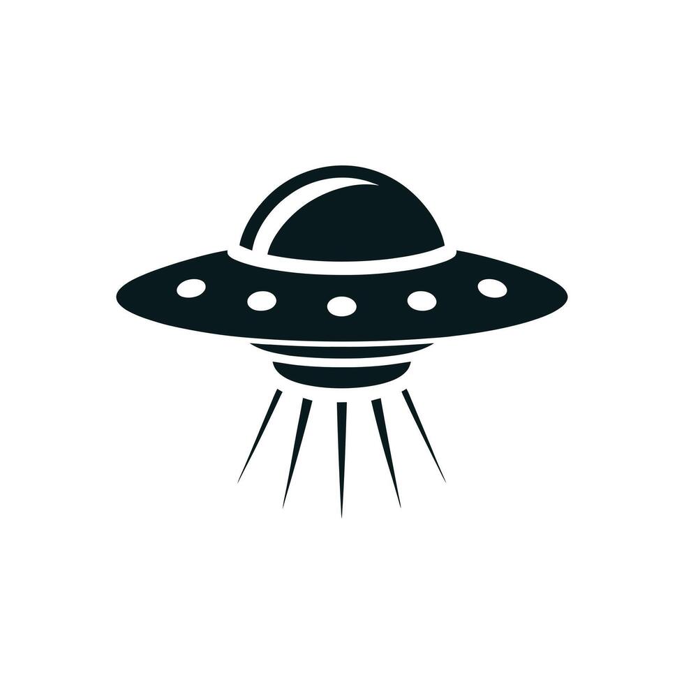 Black Silhouette Illustration of a UFO with Downward Light Beam vector