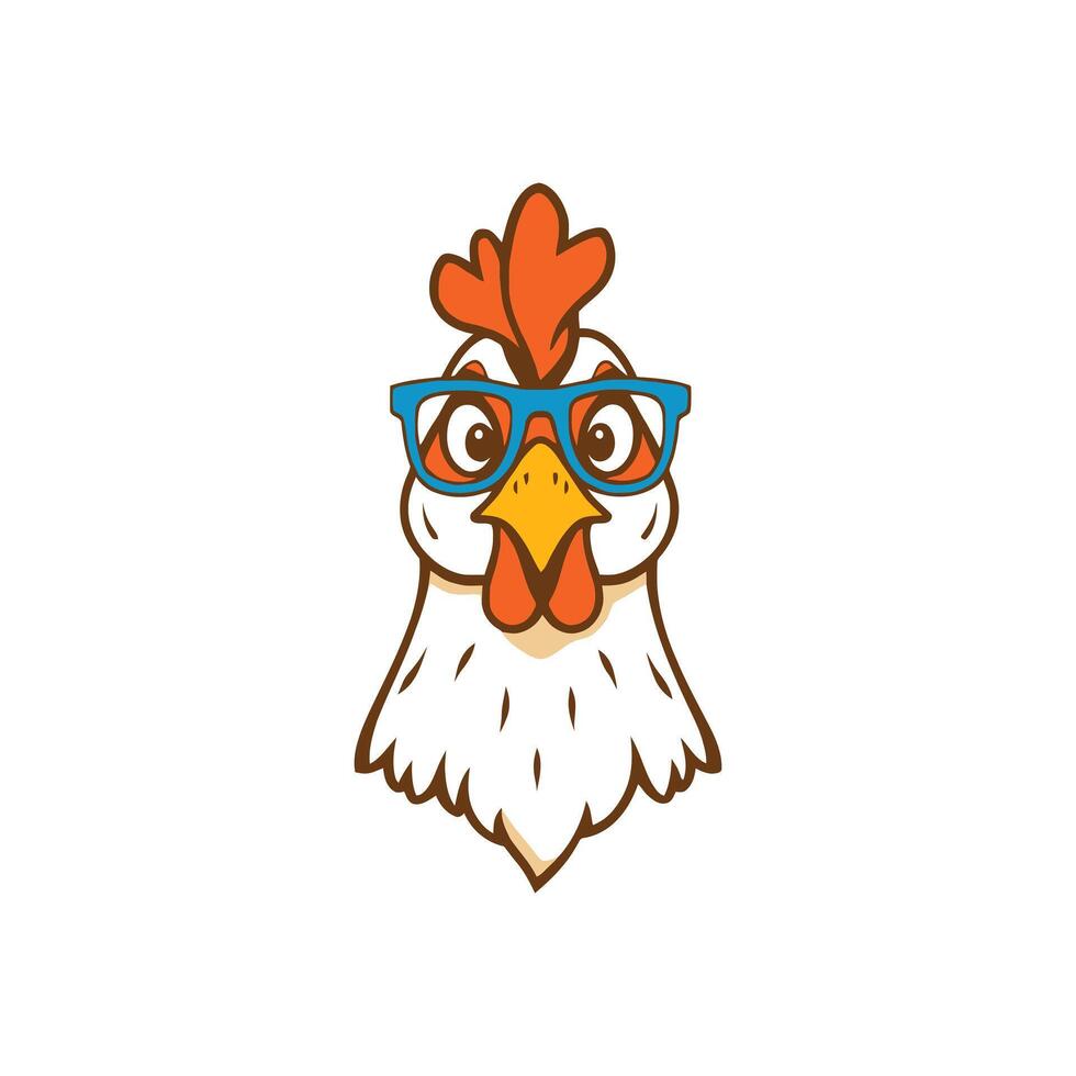 Cute Farm Animal Chicken Head Wearing Playful Spectacles Illustration Element vector