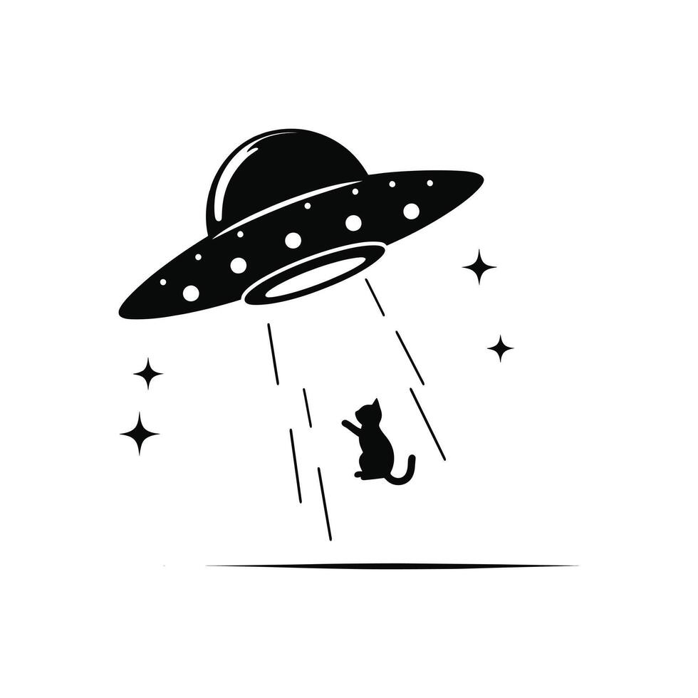 Cute Cat Being Beamed Up by an Alien UFO Abduction Silhouette vector