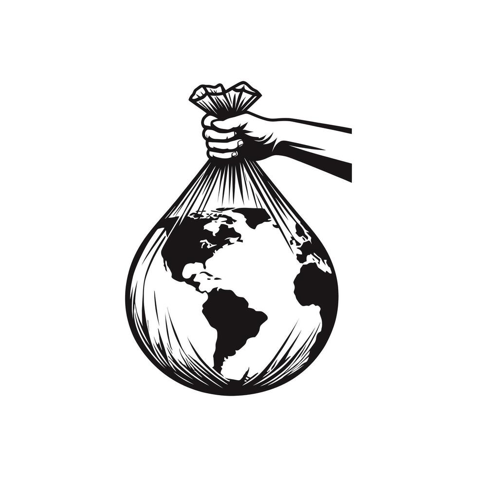 Human Hand Gripping Planet Earth Trapped Inside a Plastic Bag Showing Environmental Pollution vector