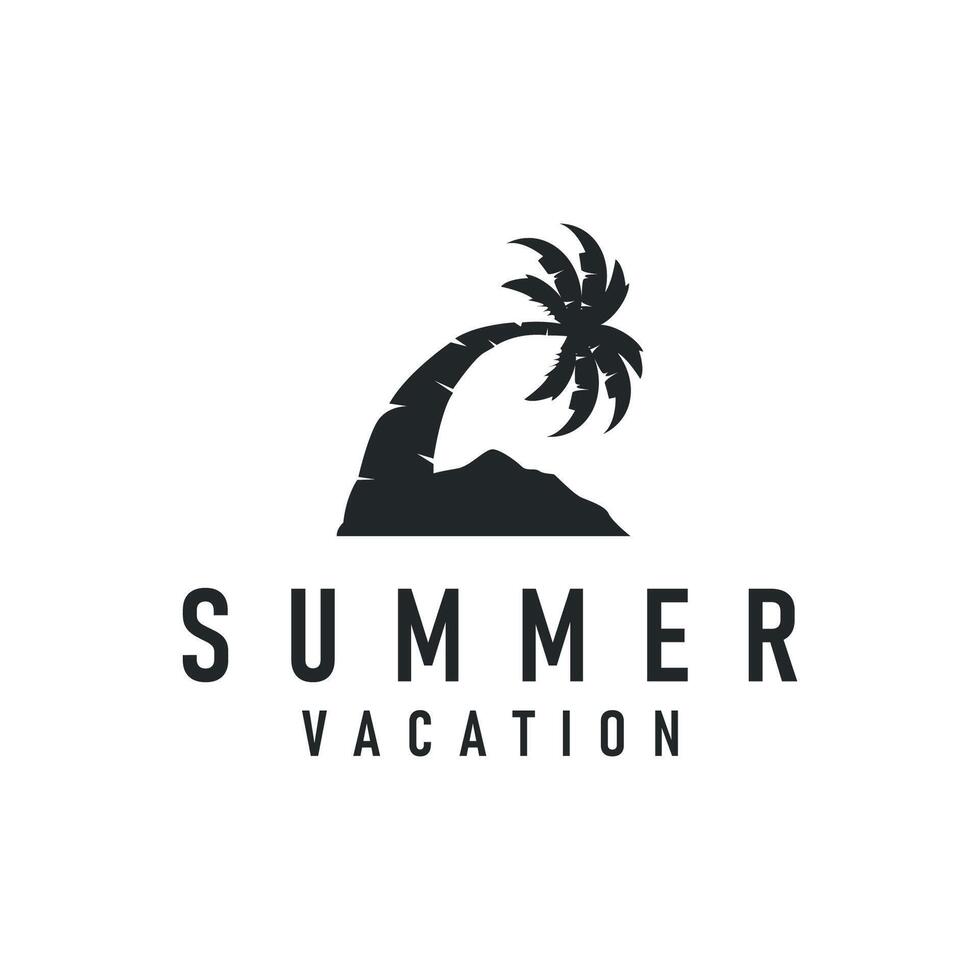 summer vacation with minimalist beach summer logo concept with palm tree and ocean logo illustration symbol template vector