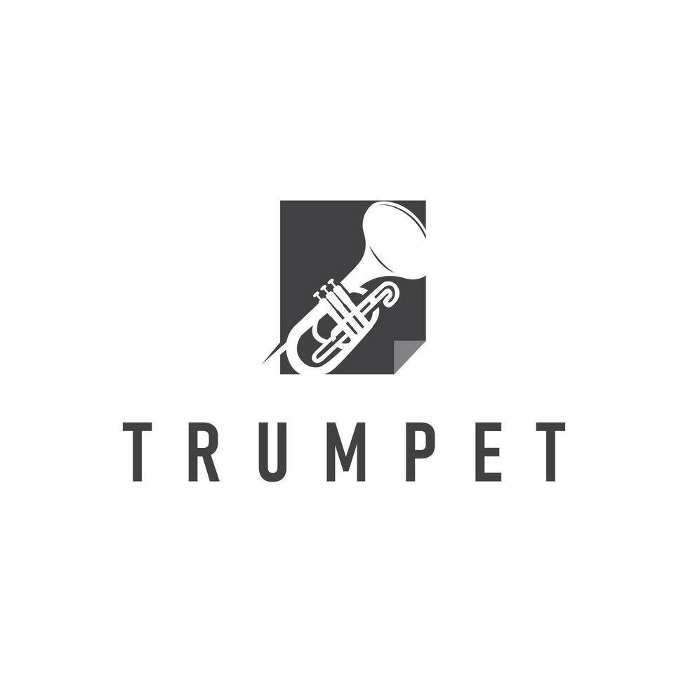 minimalist music trumpet logo design with old vintage vector
