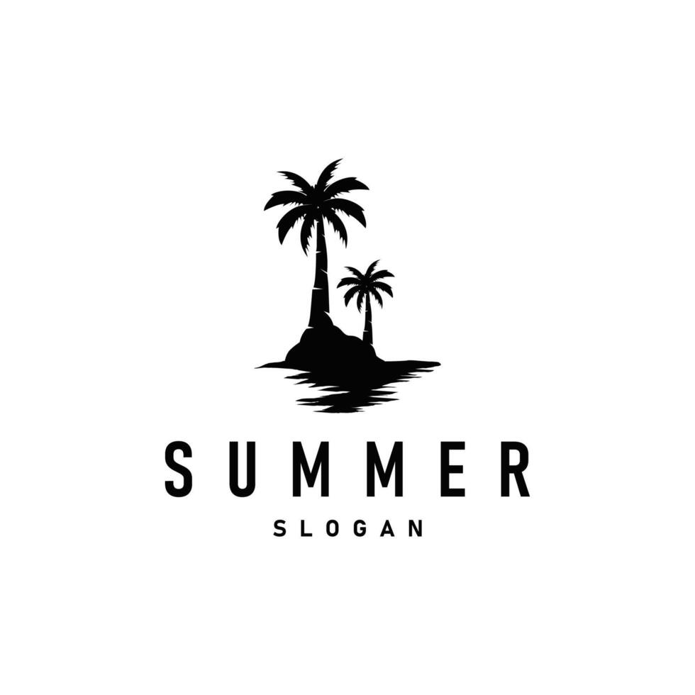 summer vacation minimalist beach summer logo with palm tree and ocean logo concept illustration symbol template vector