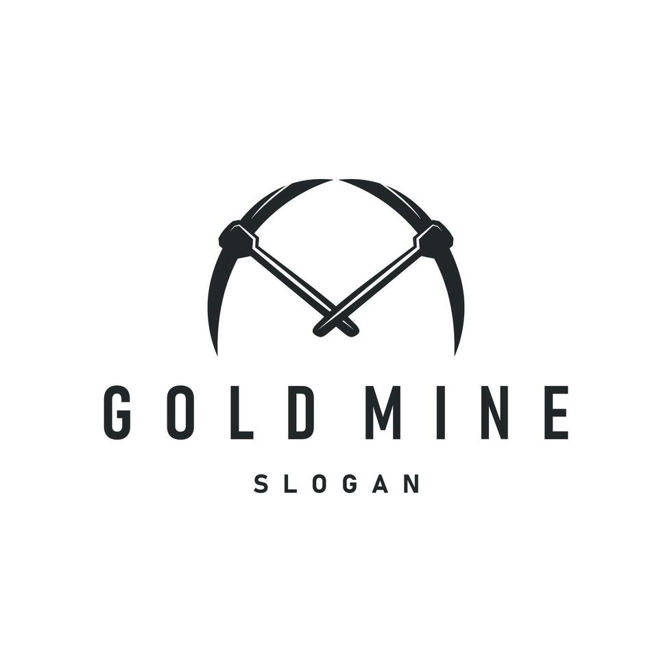 mining logo design simple minimalist concept gold mountain mining with worker hat pickaxe tool, vintage retro template illustration symbol vector
