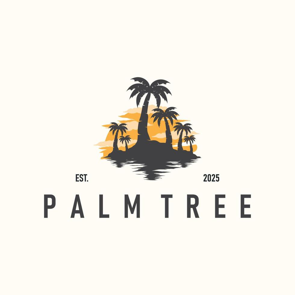 summer vacation minimalist beach summer logo concept with palm tree and ocean concept symbol template vector