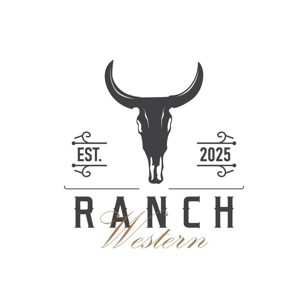 vintage retro design concept with longhorn logo illustration horn symbol from old ranch in west texas vector