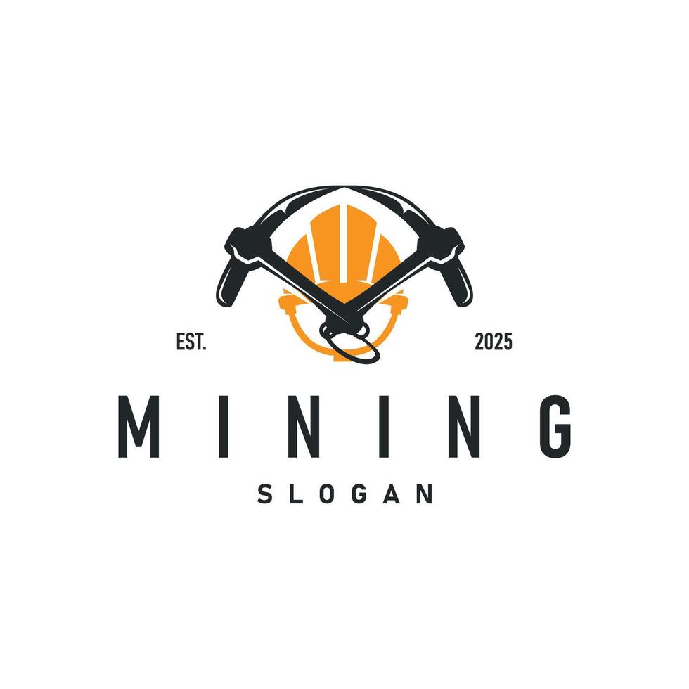 mining logo design simple minimalist concept gold mountain mining worker hat, pickaxe tool, vintage retro template illustration symbol vector
