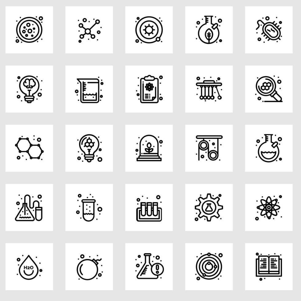 A new Creative Science 25 OutLine icon pack Such As virus bacteria virus jar plant vector