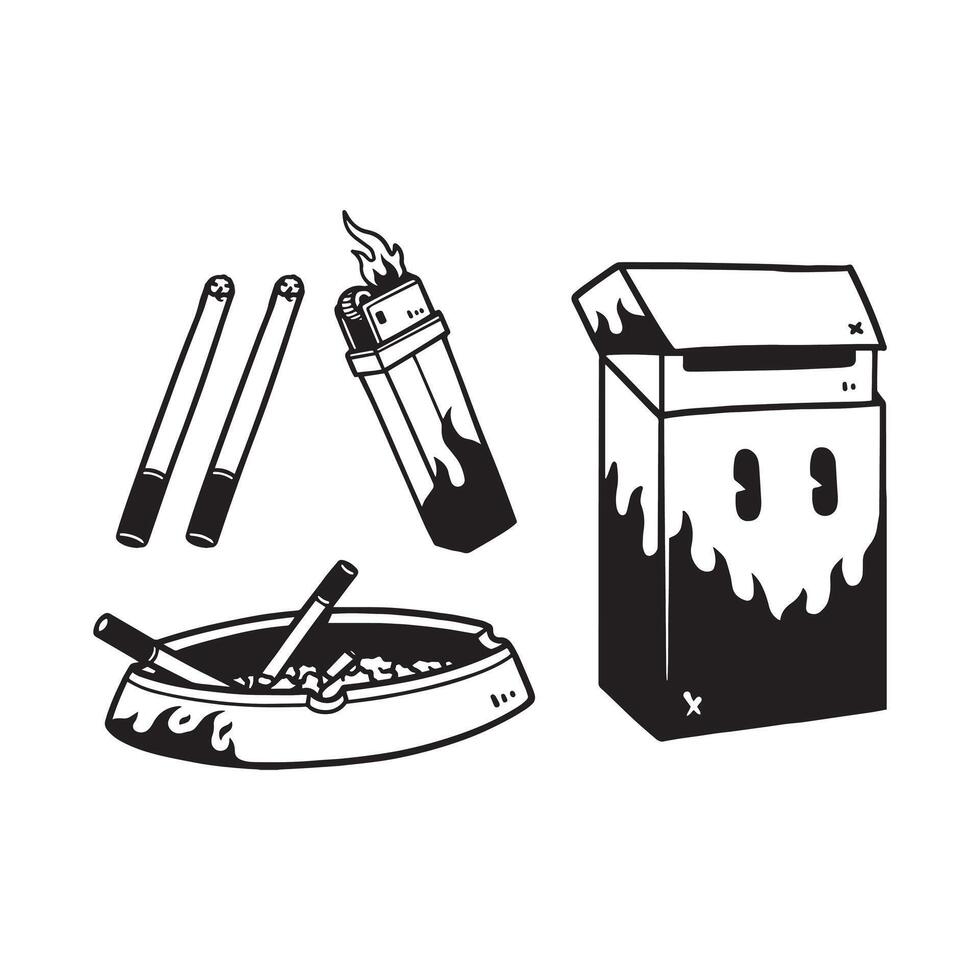 Hand drawn cigarette set for smoking illustrations vector