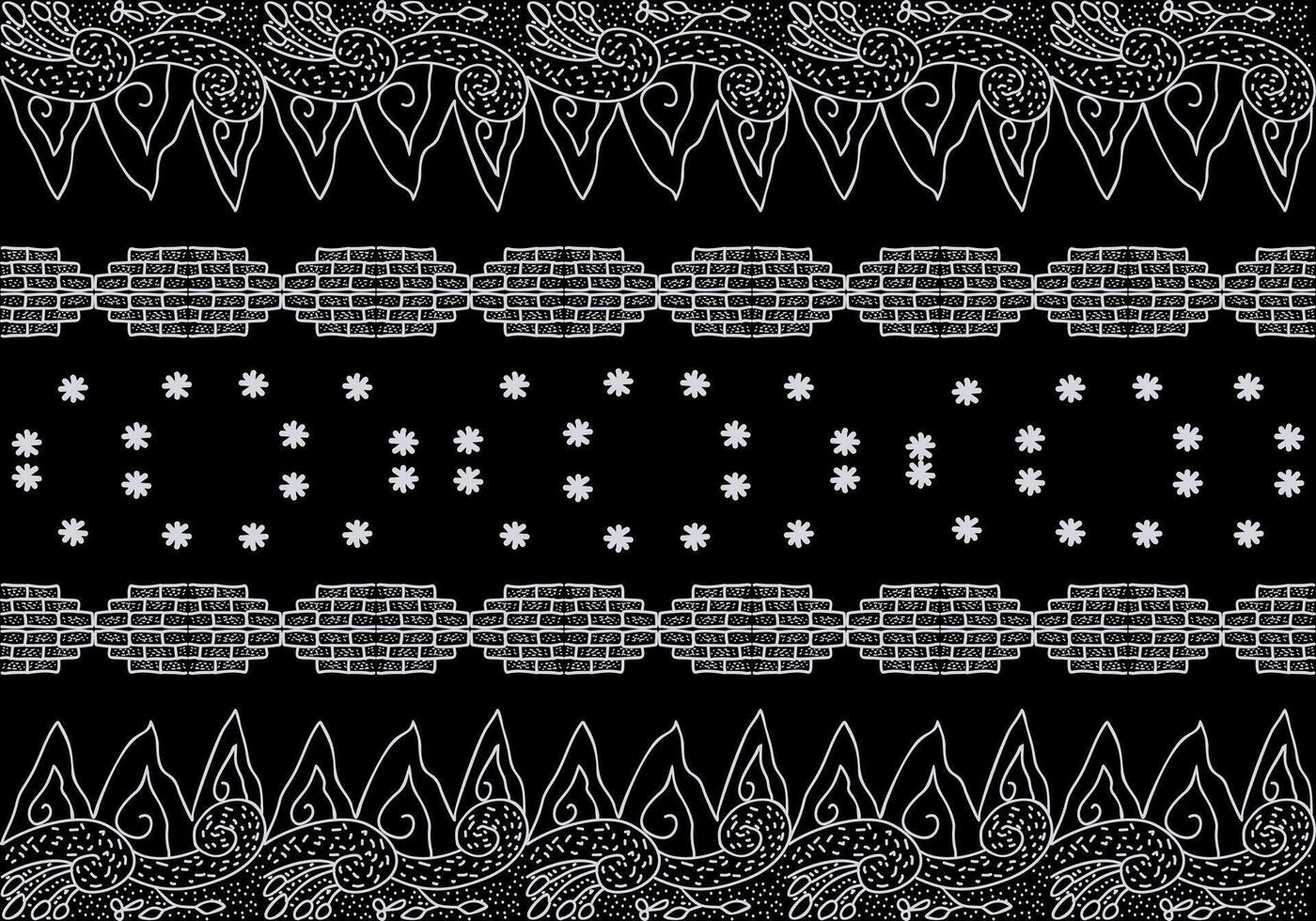 Traditional Ethnic Black and White Pattern with Symmetrical Geometric and Floral Ornaments Cultural and Tribal Background Design vector