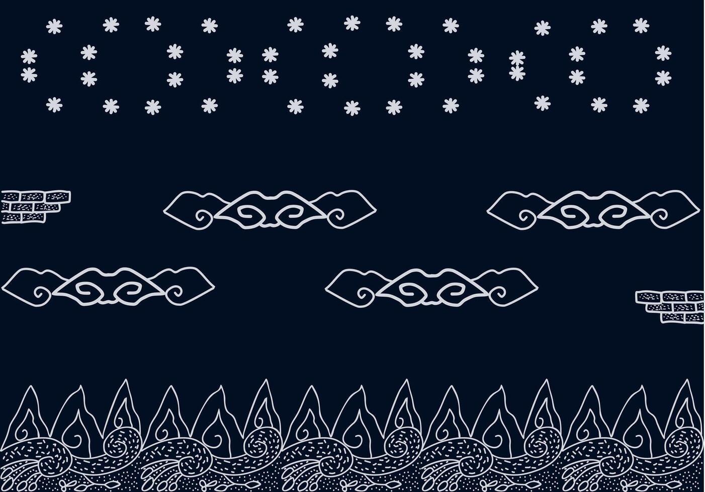 collection of old tribe seamless patterns in dark background. the combination design is unique, featuring a variety of intricate shapes and repetitive motifs, perfect for use for textile manufacture vector