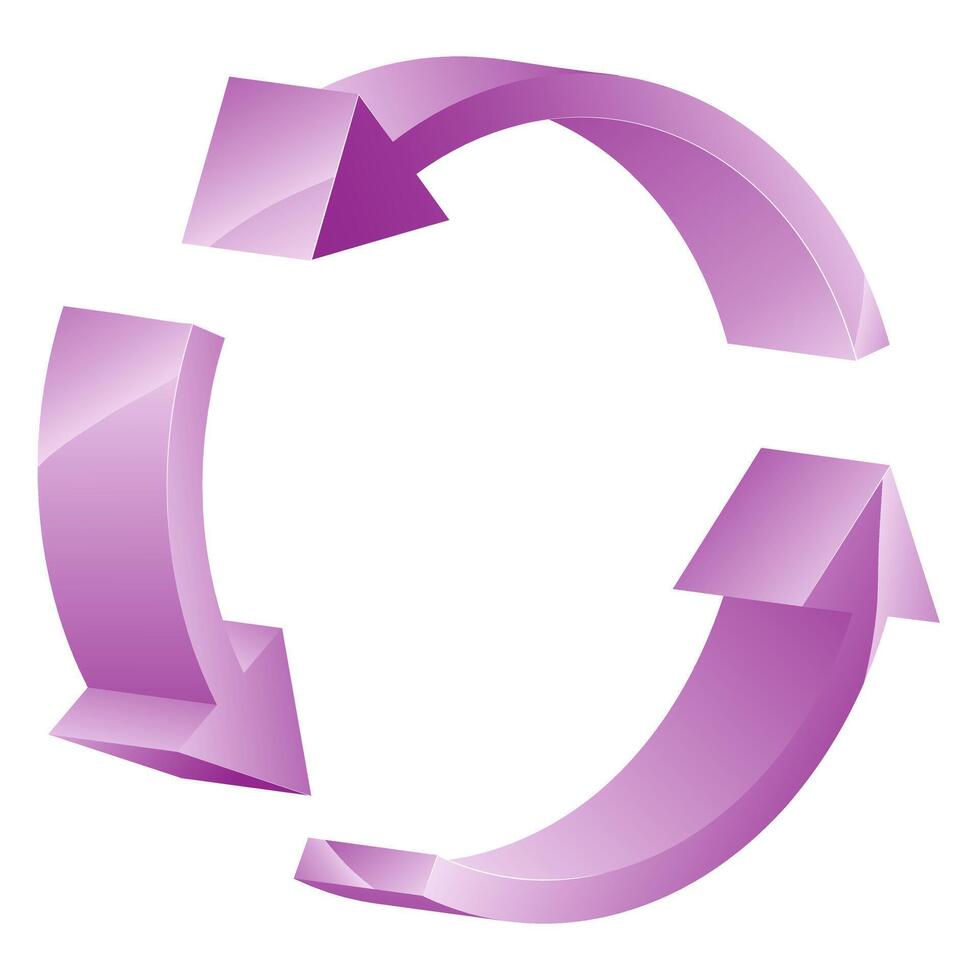 3D realistic illustration of circle of three arrows symbol of refresh or reboot vector