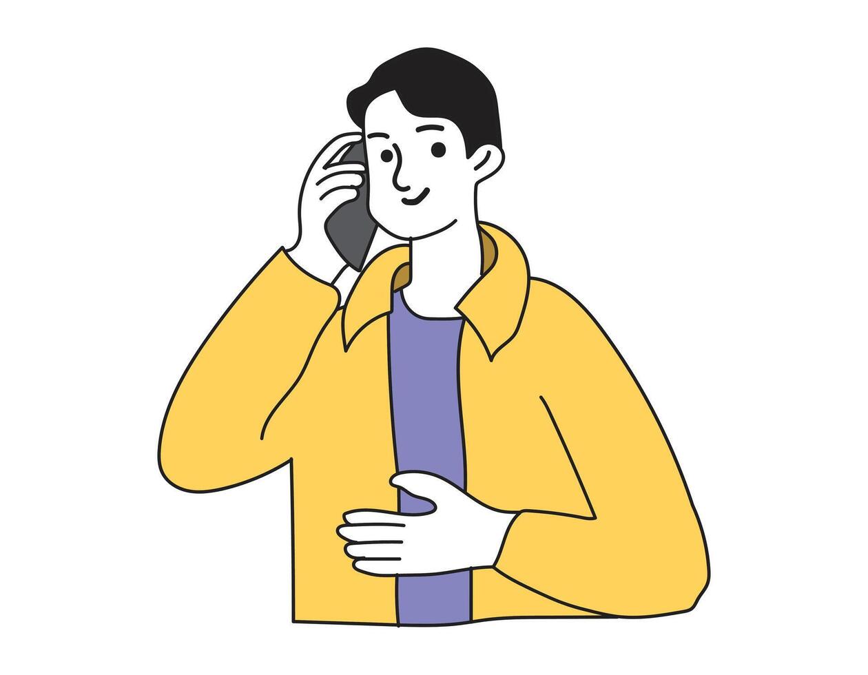 Man in yellow jacket talking on his phone vector