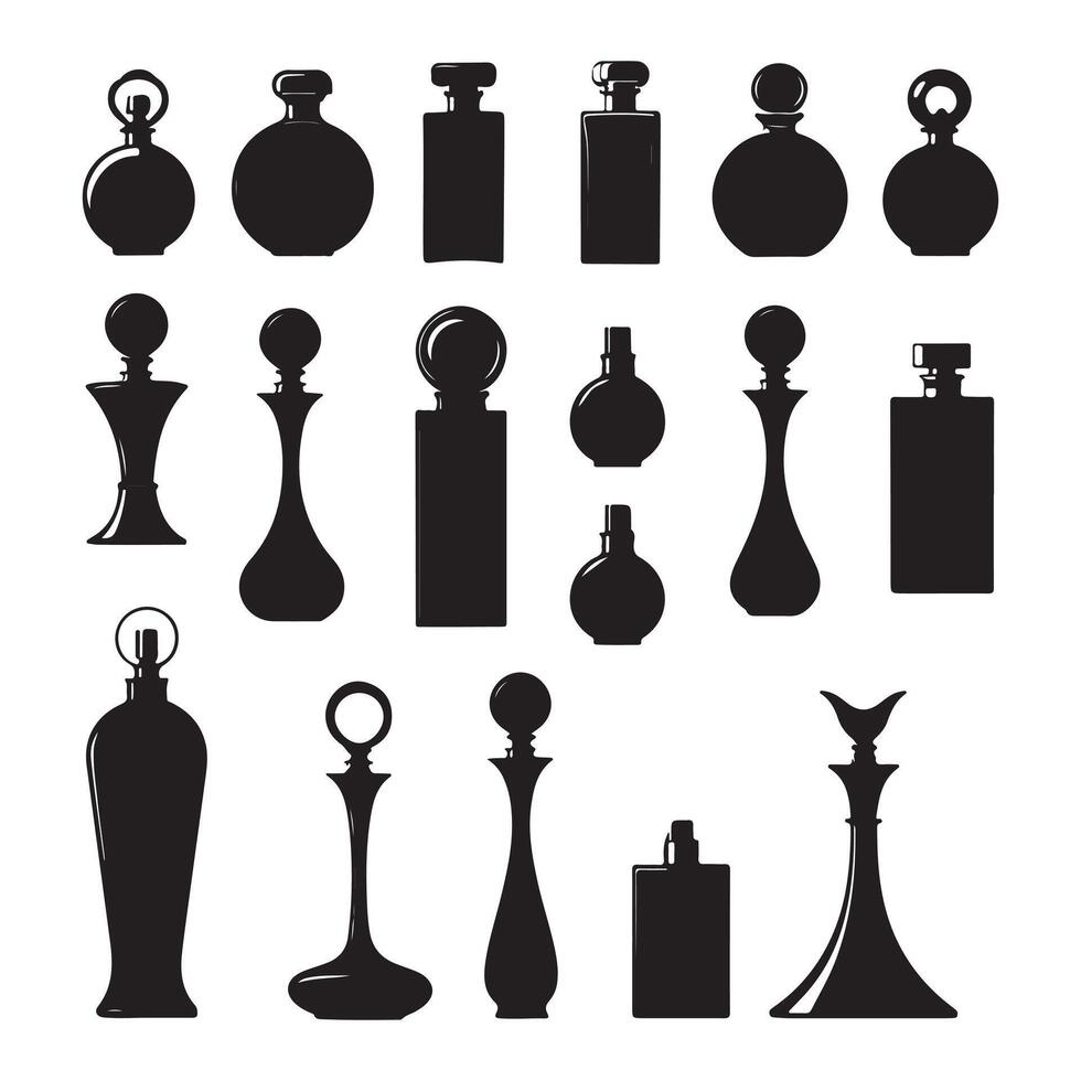 Various perfume bottles and bottles on a white background vector